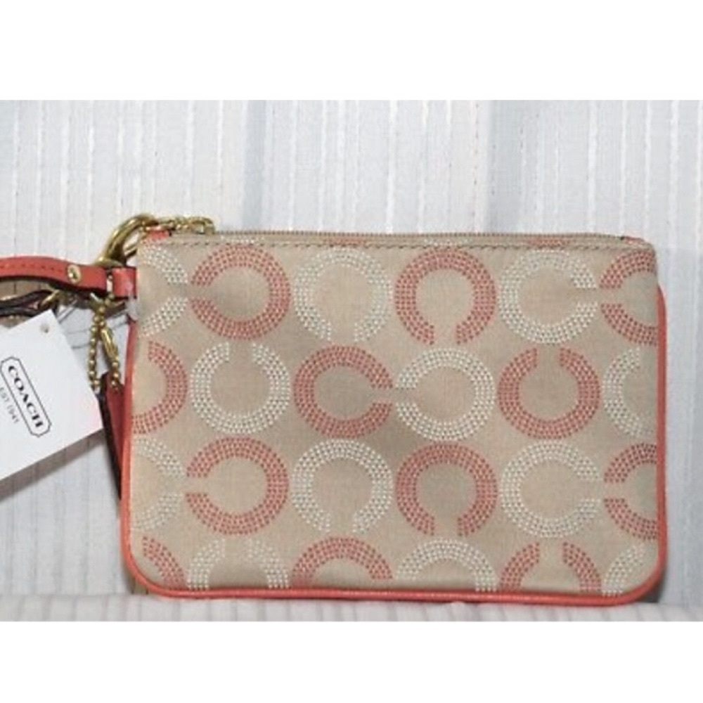 ✨NEW✨ COACH Khaki Tearose Ashley Optic Art Small Wristlet Clutch Wallet